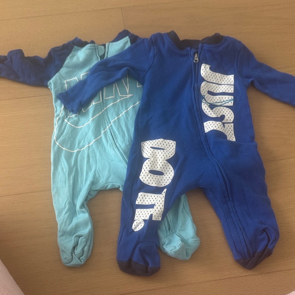 Nike Blue and Aqua Zip-Front Baby One-Piece Footies (2-Pack)
